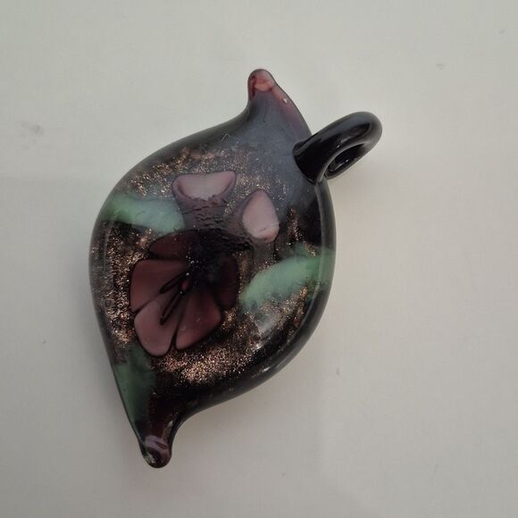 Murano Black and Purple Glass Pendant Necklace - Picture 2 of 16